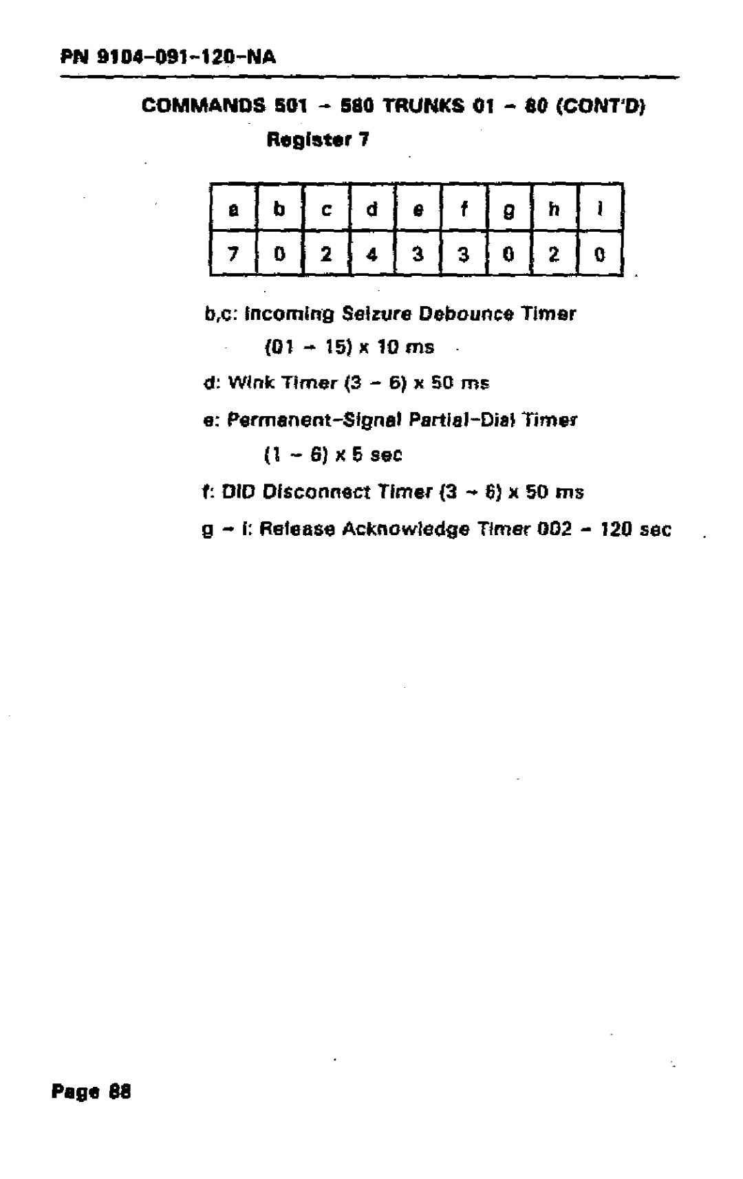 Mitel SX-50 manual 2 4 3 3 0 2 0, Wink Timer 3 6 J 50 ms, Did Disconnect Timer 3 Ill x 50 ms 