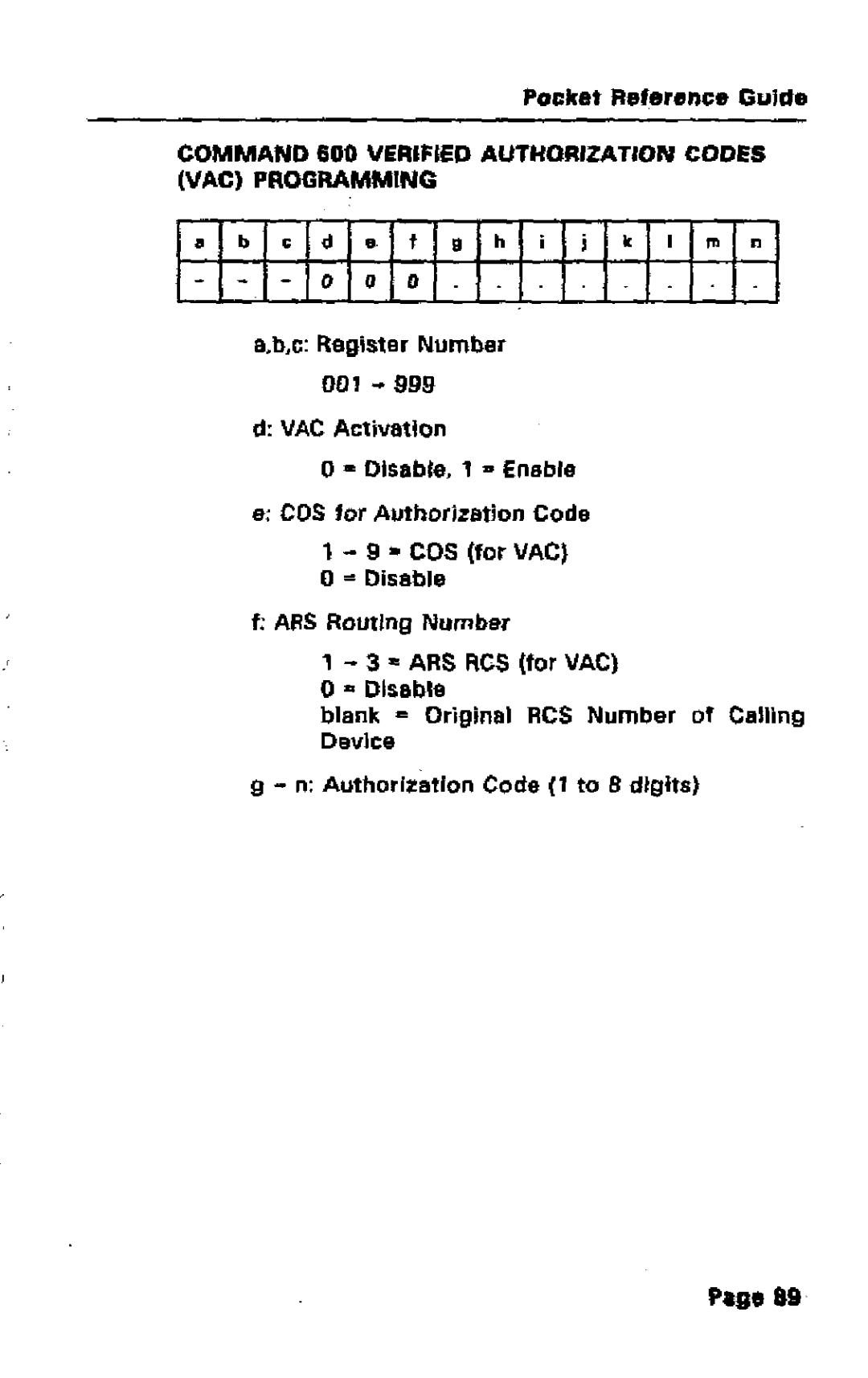 Mitel SX-50 manual VAC Activation, COS for Authorization Code 