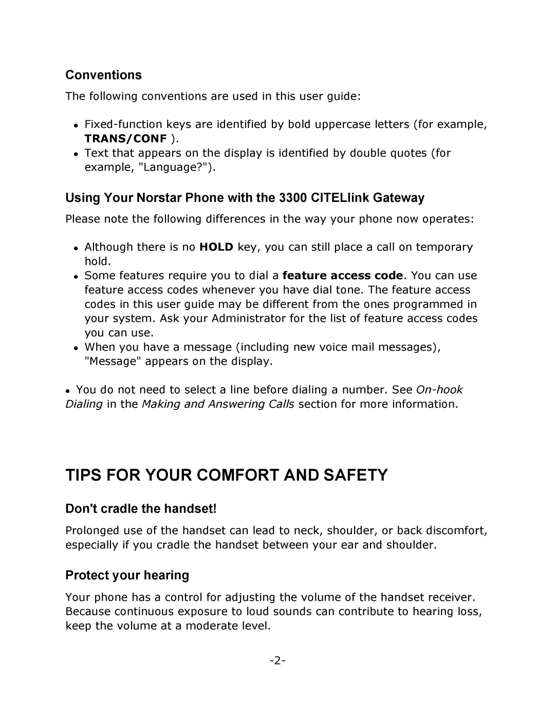 Mitel T7100 manual Tips for Your Comfort and Safety, Conventions, Using Your Norstar Phone with the 3300 CITELlink Gateway 