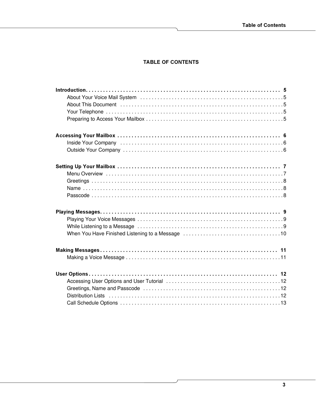 Mitel TUI manual Table of Contents 