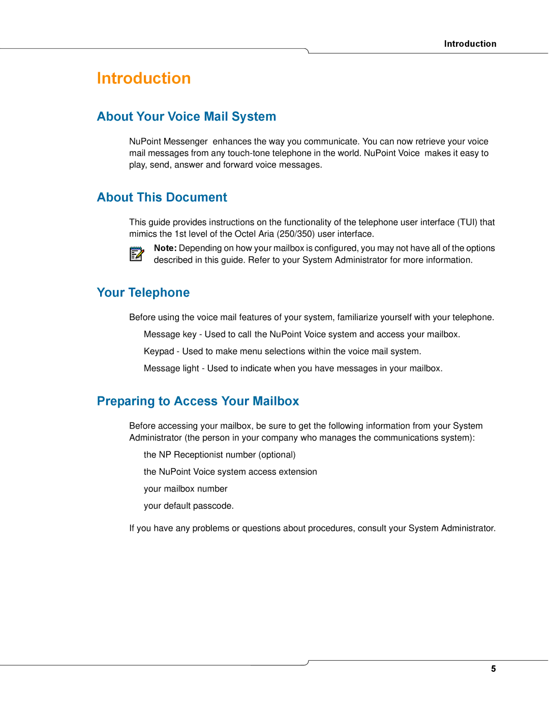 Mitel TUI manual Introduction, About Your Voice Mail System, About This Document, Your Telephone 