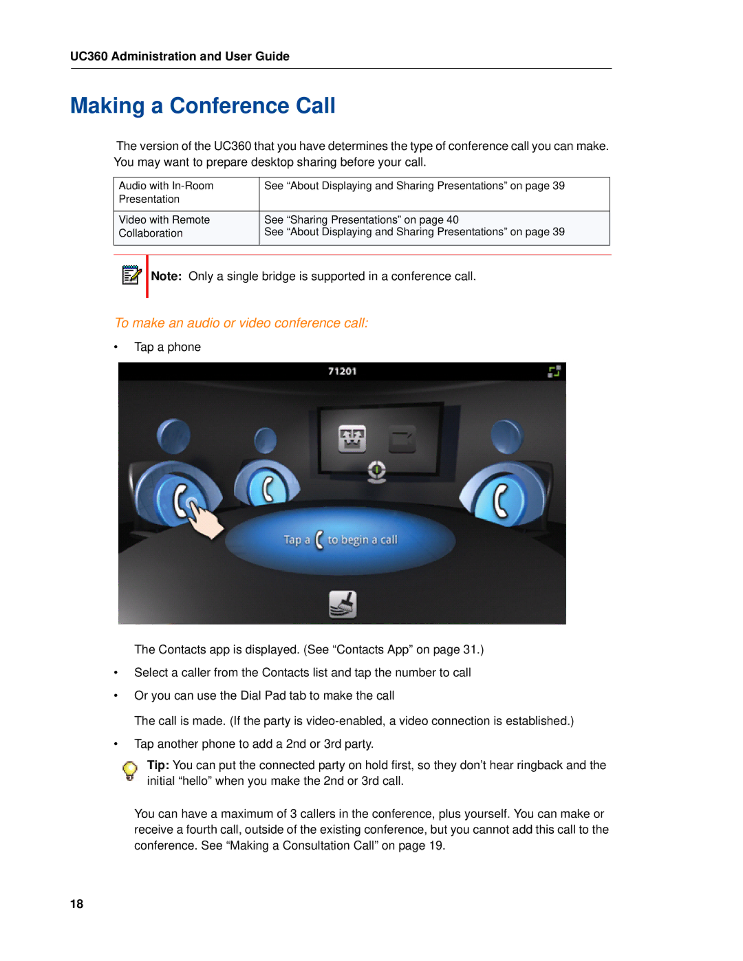 Mitel UC360 manual Making a Conference Call, To make an audio or video conference call 