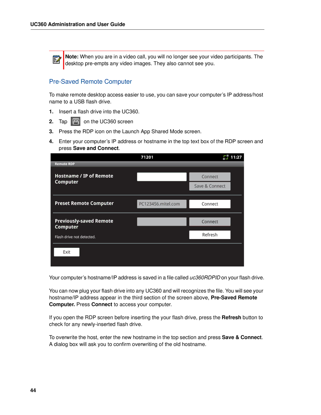 Mitel UC360 manual Pre-Saved Remote Computer 