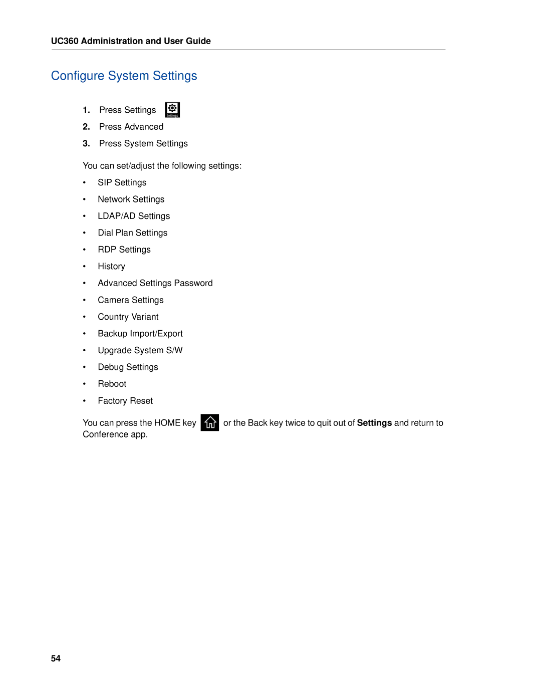 Mitel UC360 manual Configure System Settings 