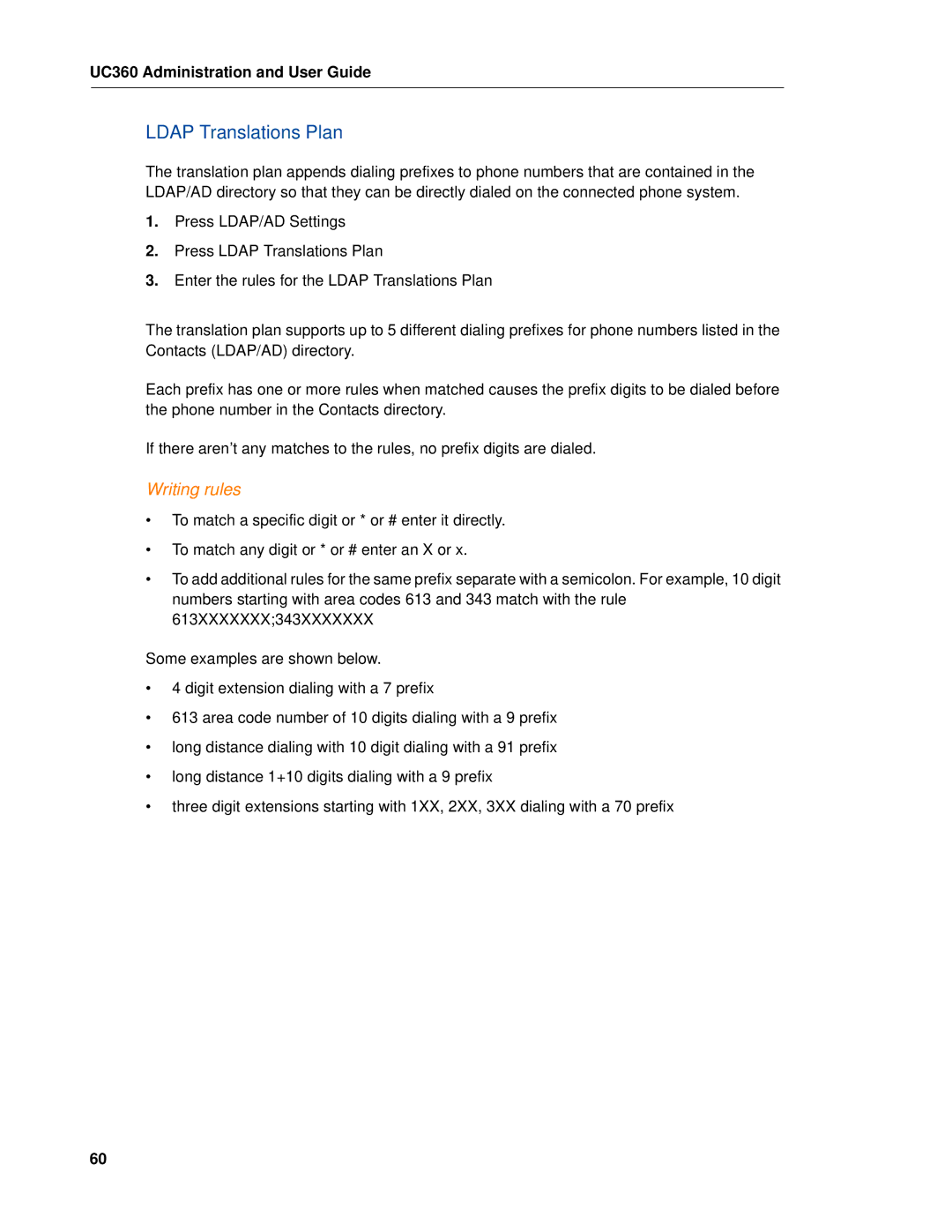 Mitel UC360 manual Ldap Translations Plan, Writing rules 
