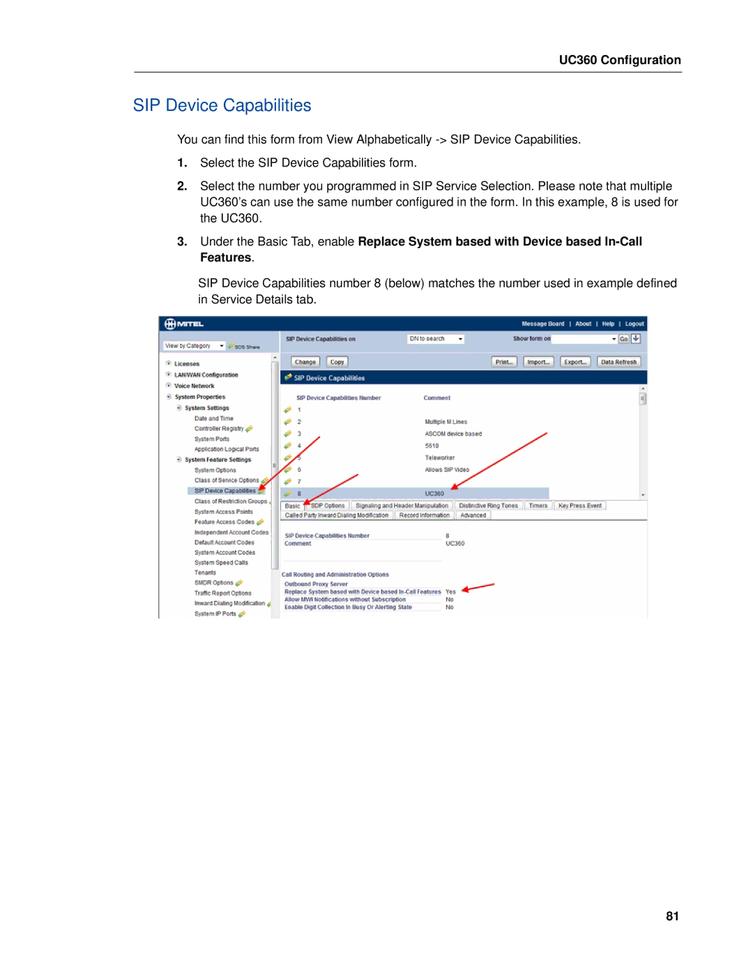 Mitel UC360 manual SIP Device Capabilities 