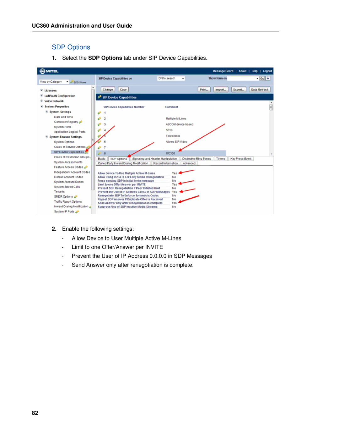 Mitel UC360 manual SDP Options 