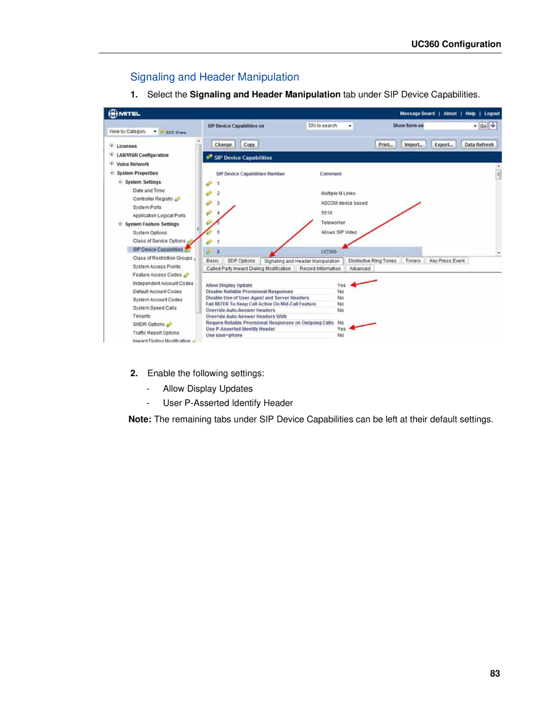 Mitel UC360 manual Signaling and Header Manipulation 