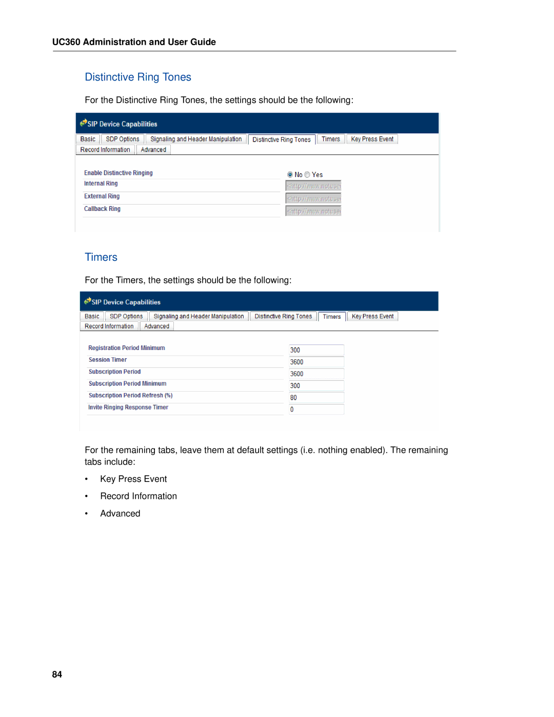 Mitel UC360 manual Distinctive Ring Tones, Timers 