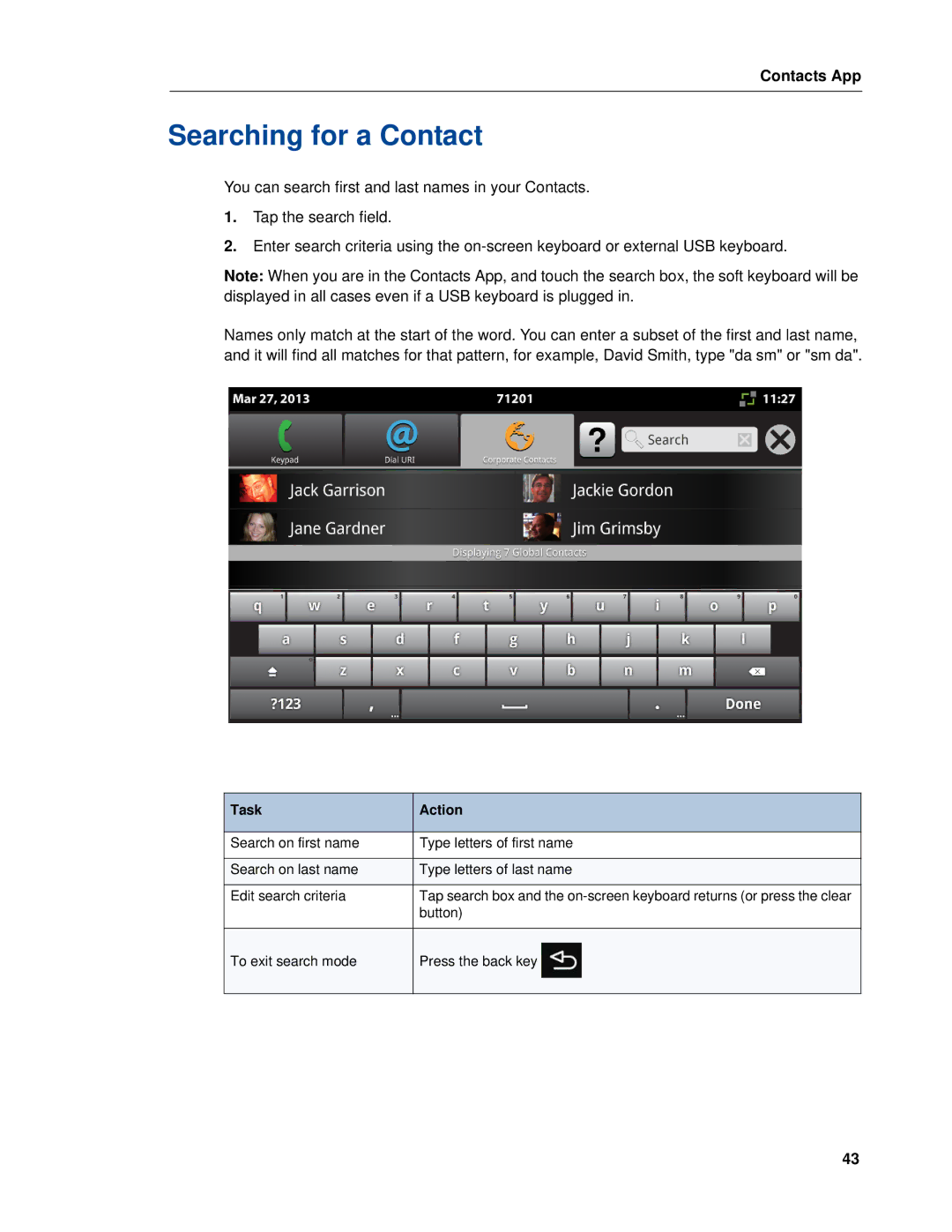 Mitel UC360 manual Searching for a Contact 