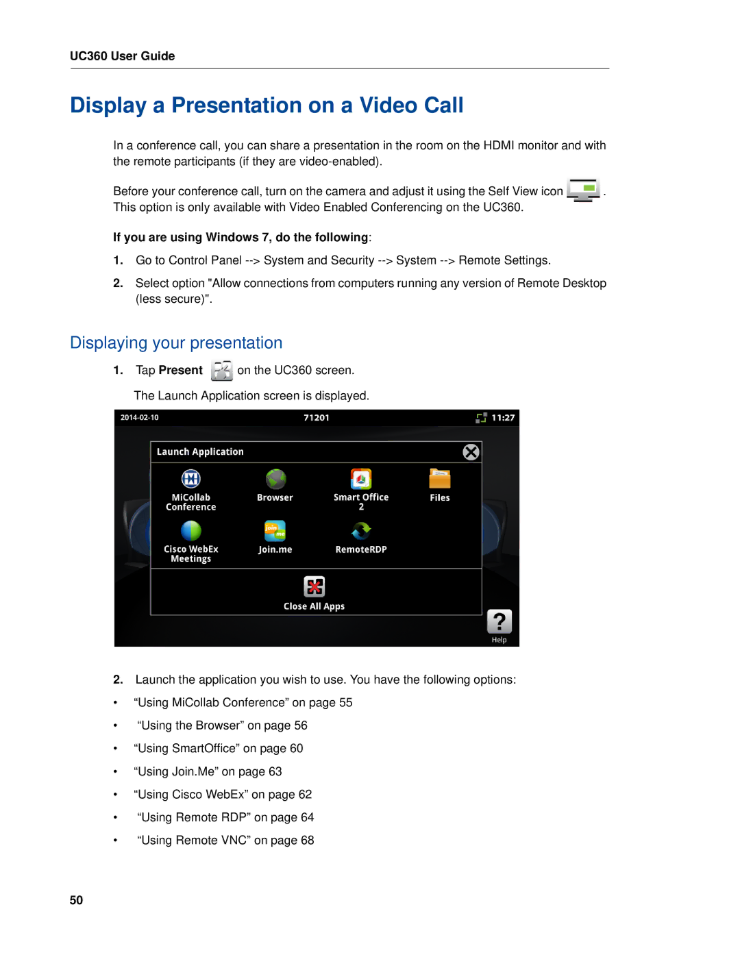 Mitel UC360 manual Display a Presentation on a Video Call, Displaying your presentation 