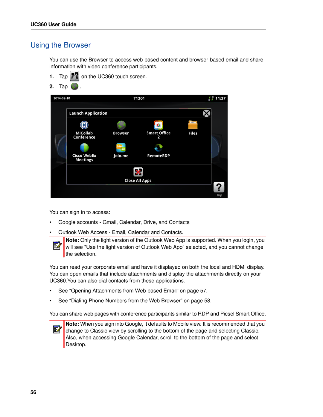 Mitel UC360 manual Using the Browser 