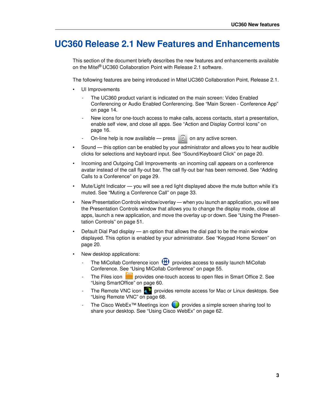 Mitel manual UC360 Release 2.1 New Features and Enhancements 