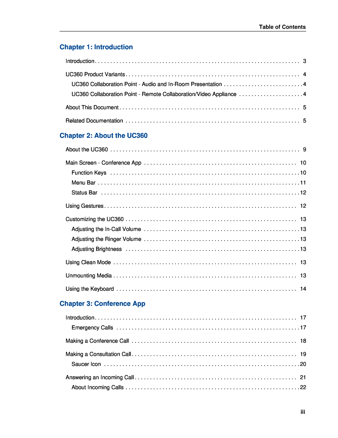 Mitel manual Introduction, About the UC360, Conference App, Table of Contents 