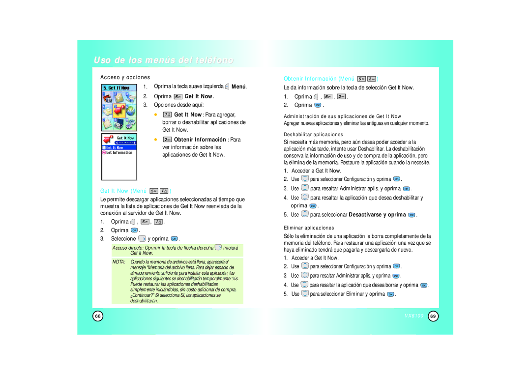 Mitel VX6100 manual Oprima Get It Now, Get It Now Menú, Obtenir Información Menú, Acceder a Get It Now 