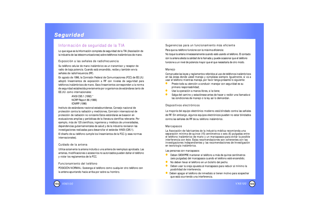 Mitel VX6100 manual Seguridad, Información de seguridad de la TIA 