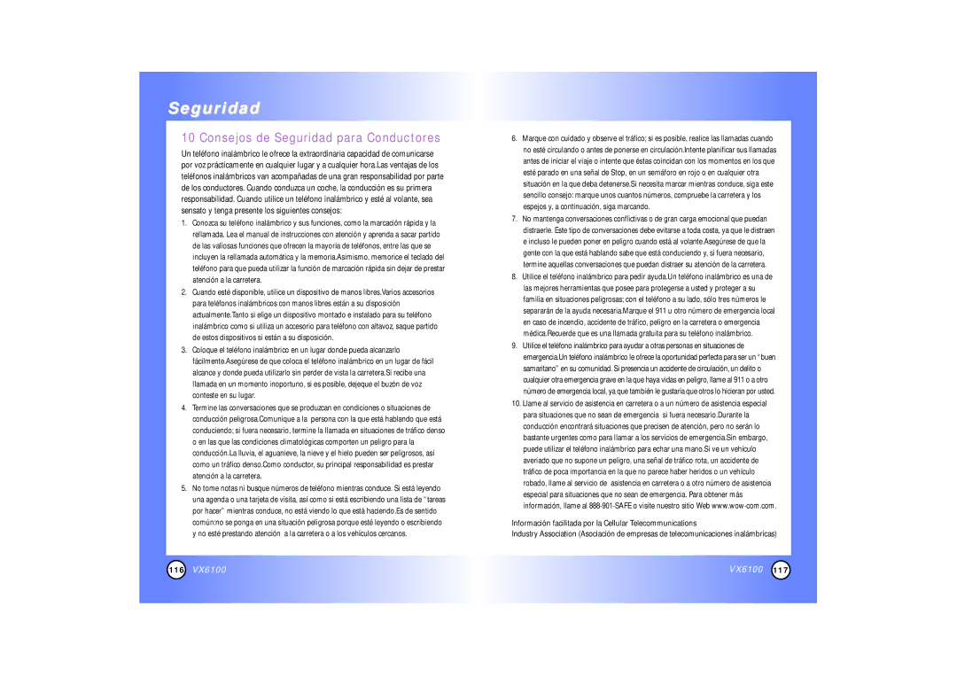 Mitel VX6100 manual Consejos de Seguridad para Conductores 