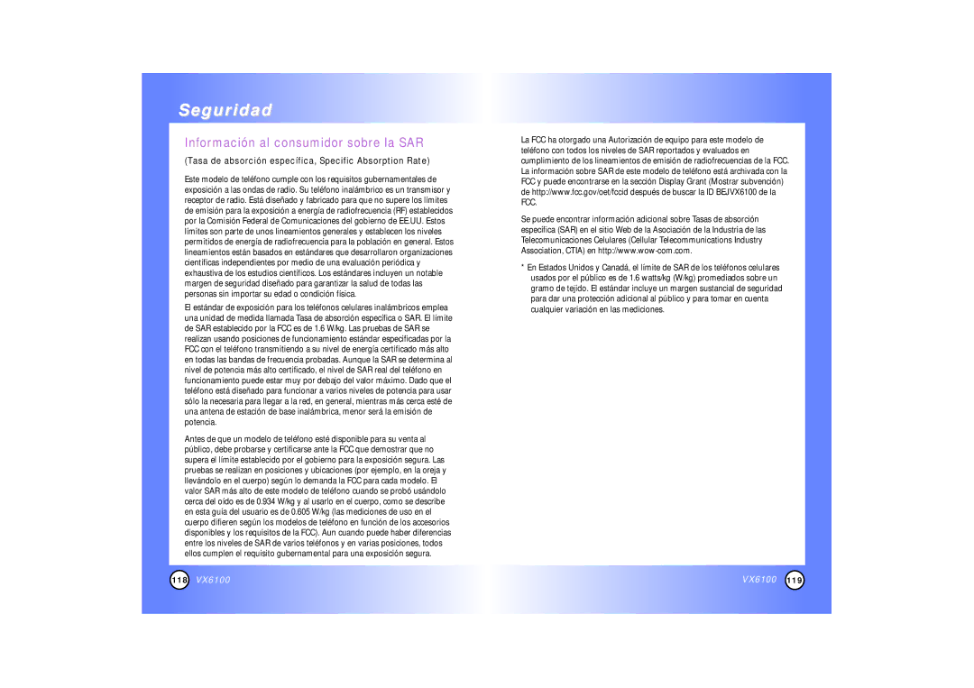 Mitel VX6100 manual Información al consumidor sobre la SAR, Tasa de absorción específica, Specific Absorption Rate 