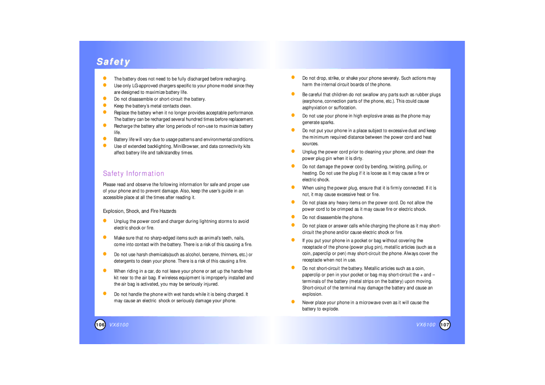 Mitel VX6100 manual Safety Information, Explosion, Shock, and Fire Hazards 