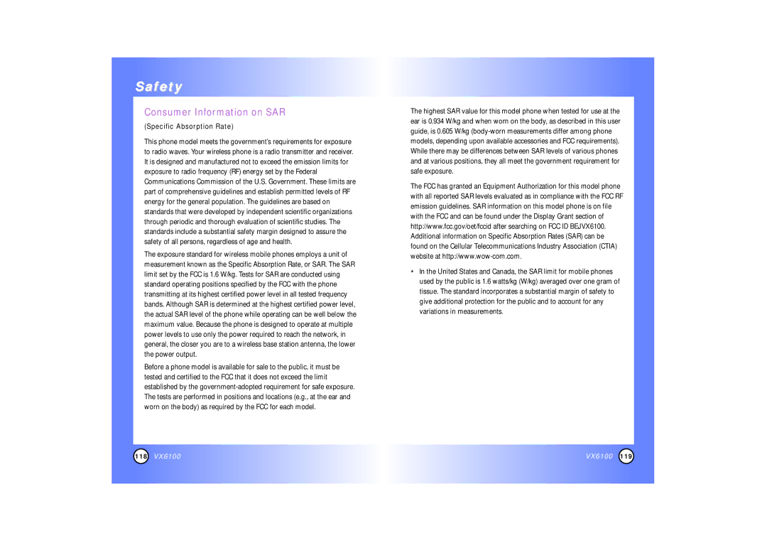 Mitel VX6100 manual Consumer Information on SAR, Specific Absorption Rate 
