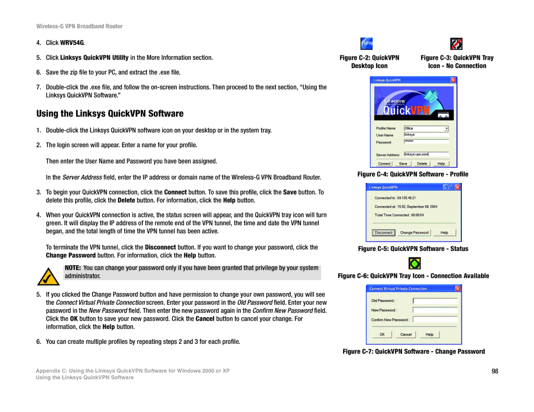 Mitel WRV54G manual Using the Linksys QuickVPN Software, Figure C-2 QuickVPN 