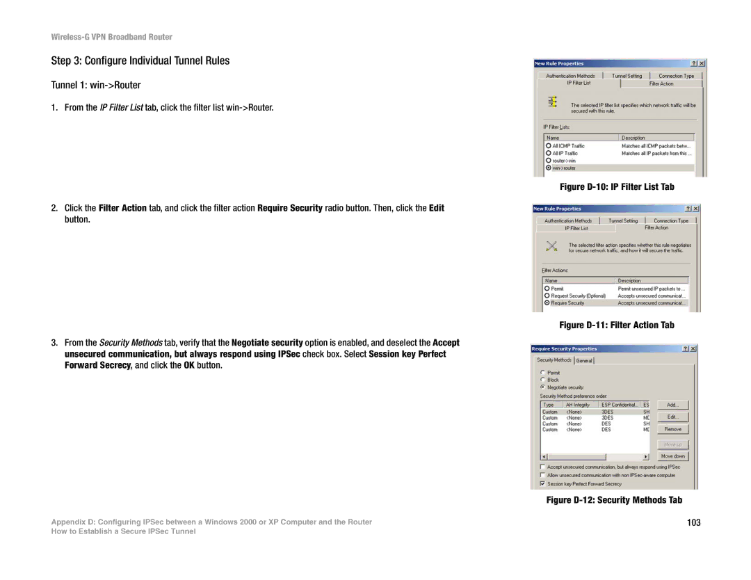 Mitel WRV54G manual Configure Individual Tunnel Rules, Tunnel 1 win-Router 