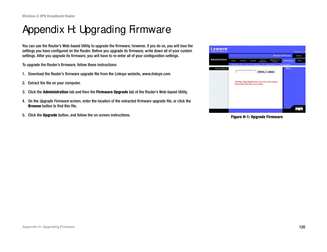 Mitel WRV54G manual Appendix H Upgrading Firmware, Figure H-1 Upgrade Firmware 