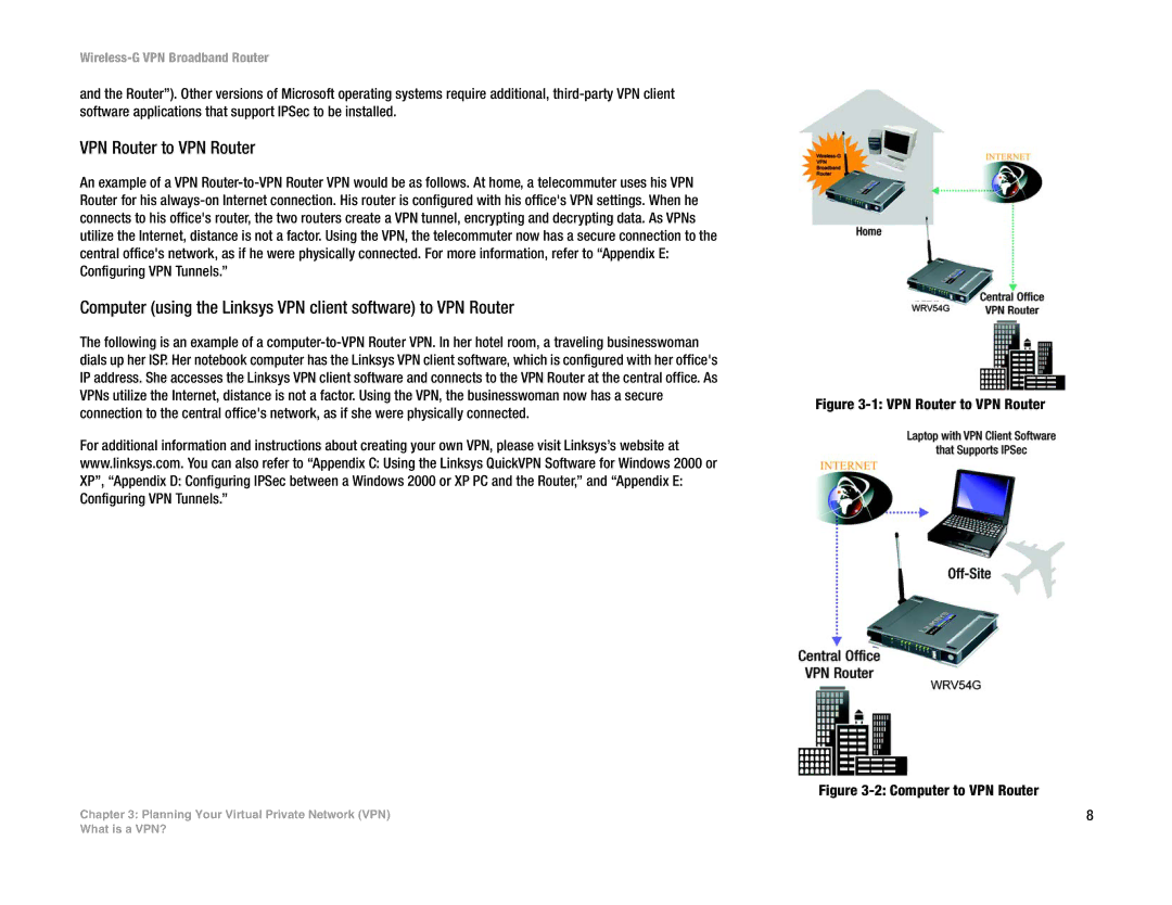 Mitel WRV54G manual Computer using the Linksys VPN client software to VPN Router 