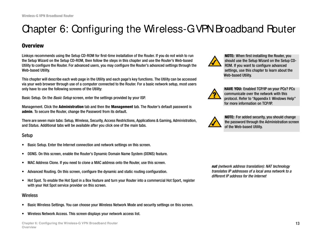 Mitel WRV54G manual Setup, Wireless 