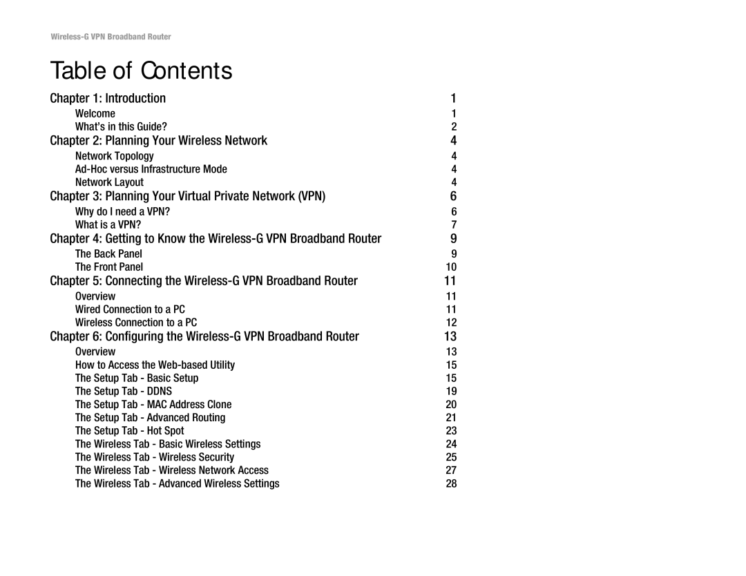 Mitel WRV54G manual Table of Contents 