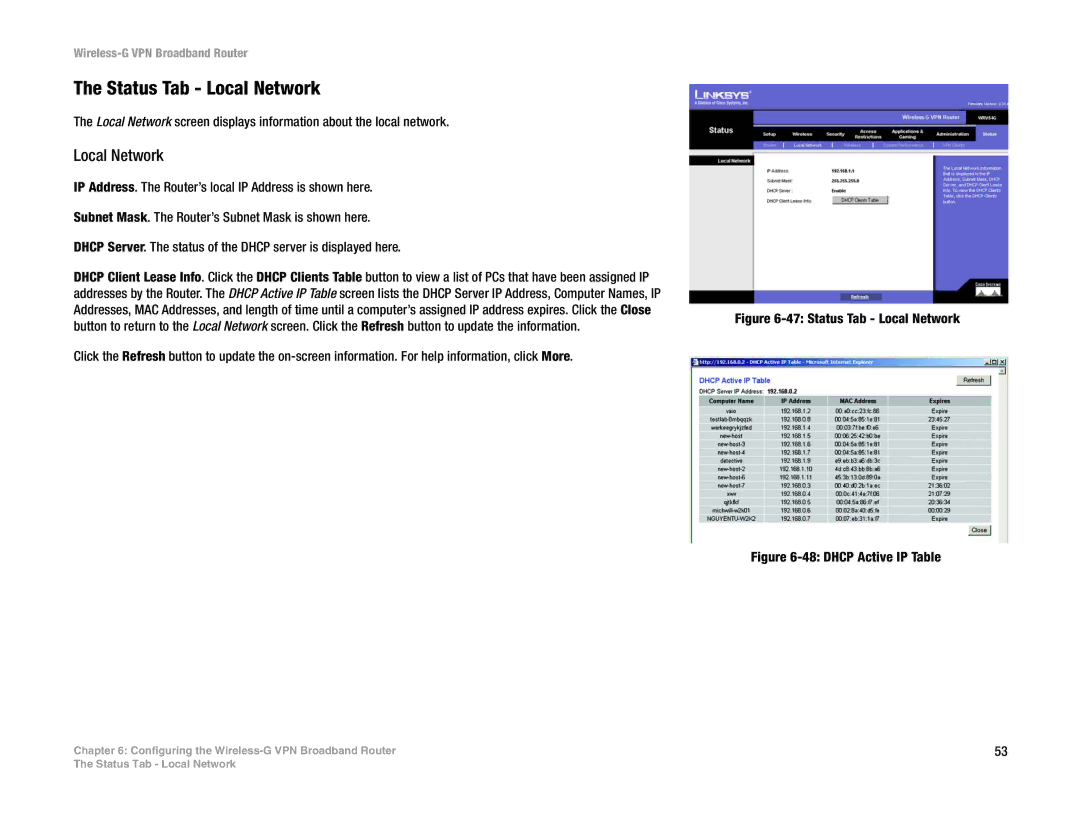 Mitel WRV54G manual Status Tab Local Network 