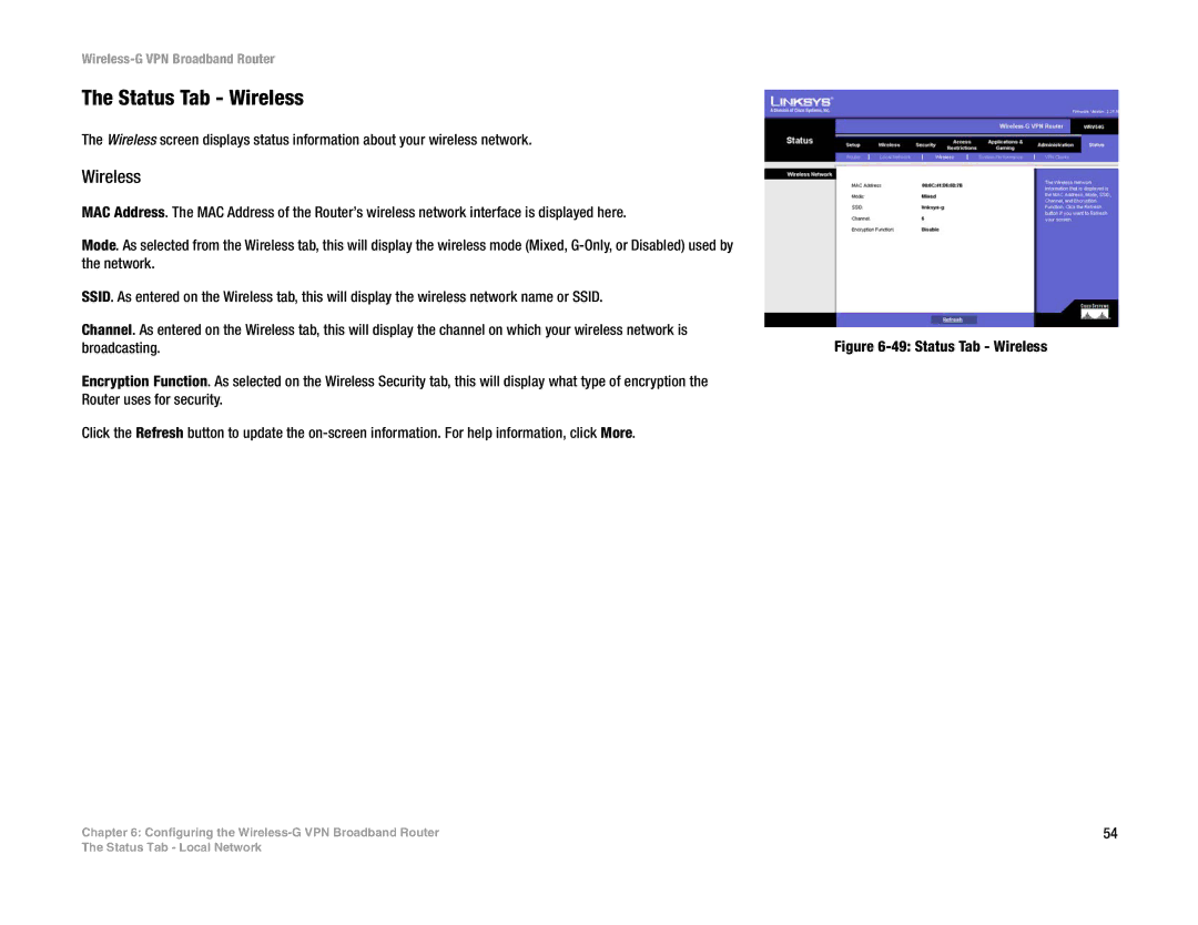 Mitel WRV54G manual Status Tab Wireless 