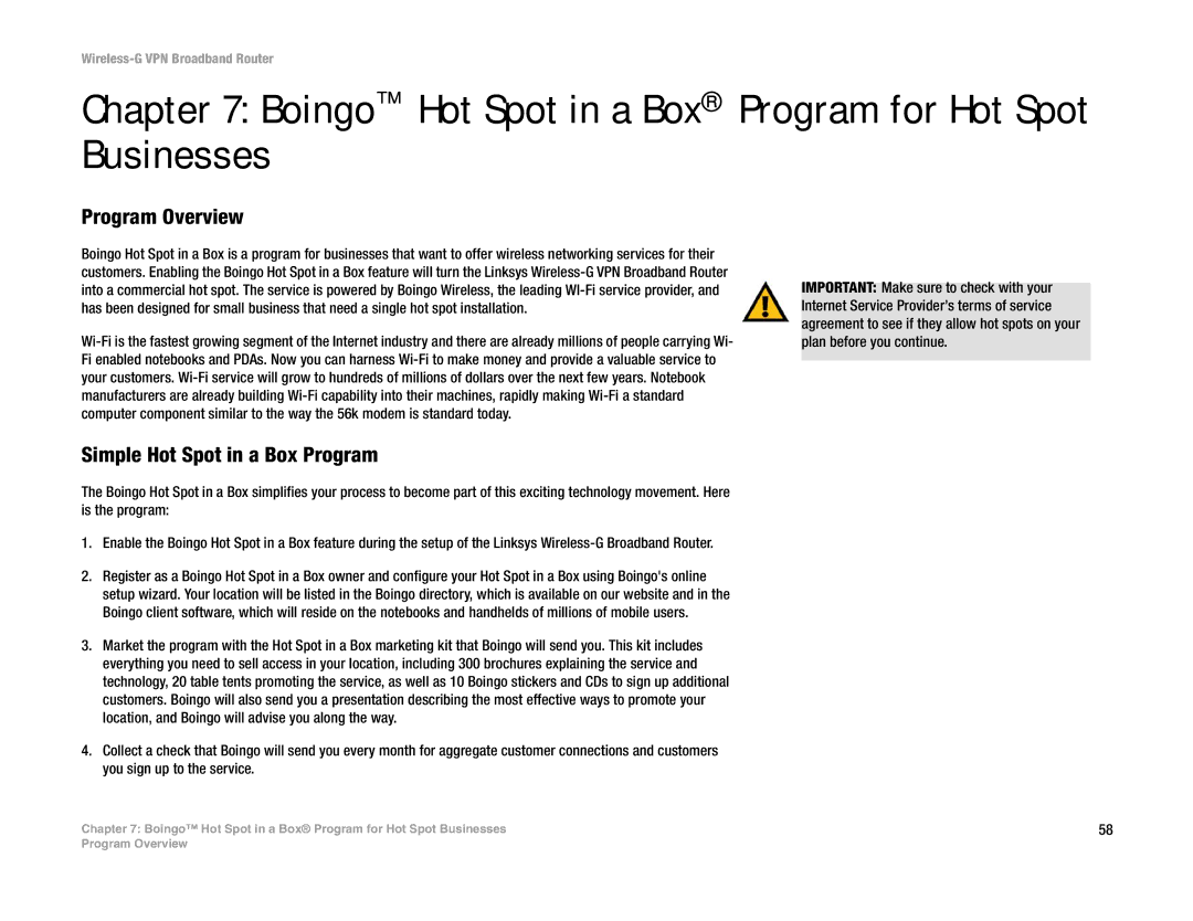 Mitel WRV54G Boingo Hot Spot in a Box Program for Hot Spot Businesses, Program Overview, Simple Hot Spot in a Box Program 