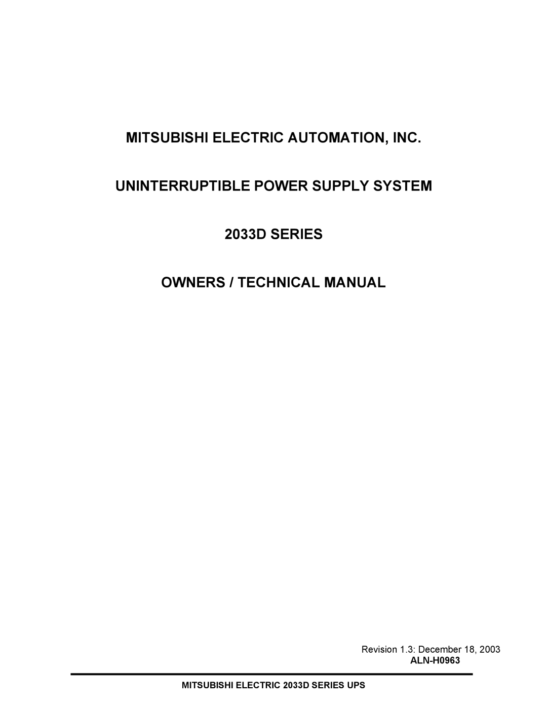 Mitsubishi 2033D SERIES technical manual ALN-H0963 