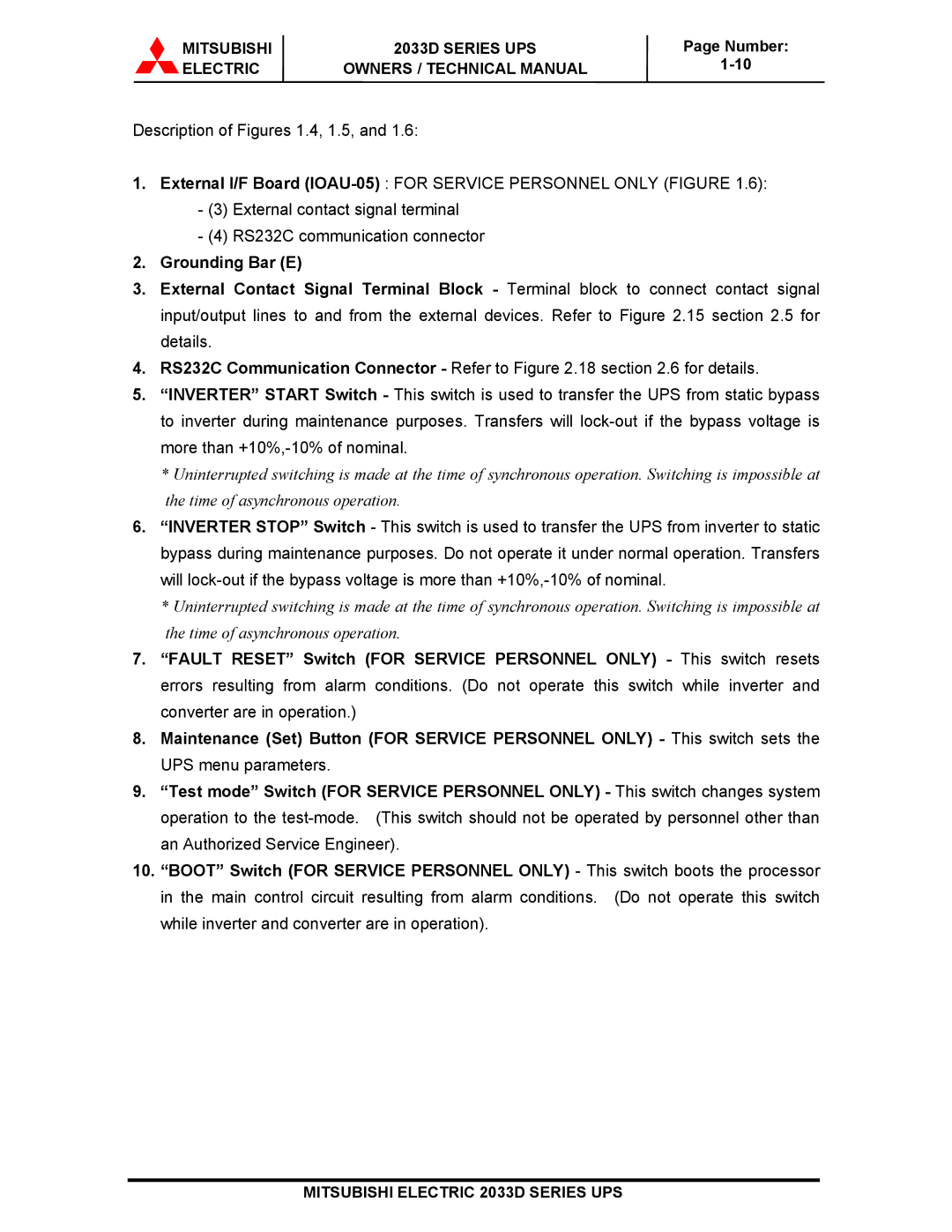 Mitsubishi 2033D SERIES technical manual Mitsubishi 2033D Series UPS 