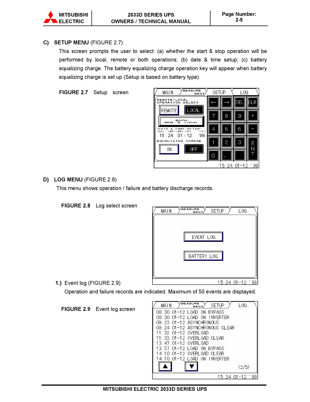 Mitsubishi 2033D SERIES technical manual Setup Menu Figure 