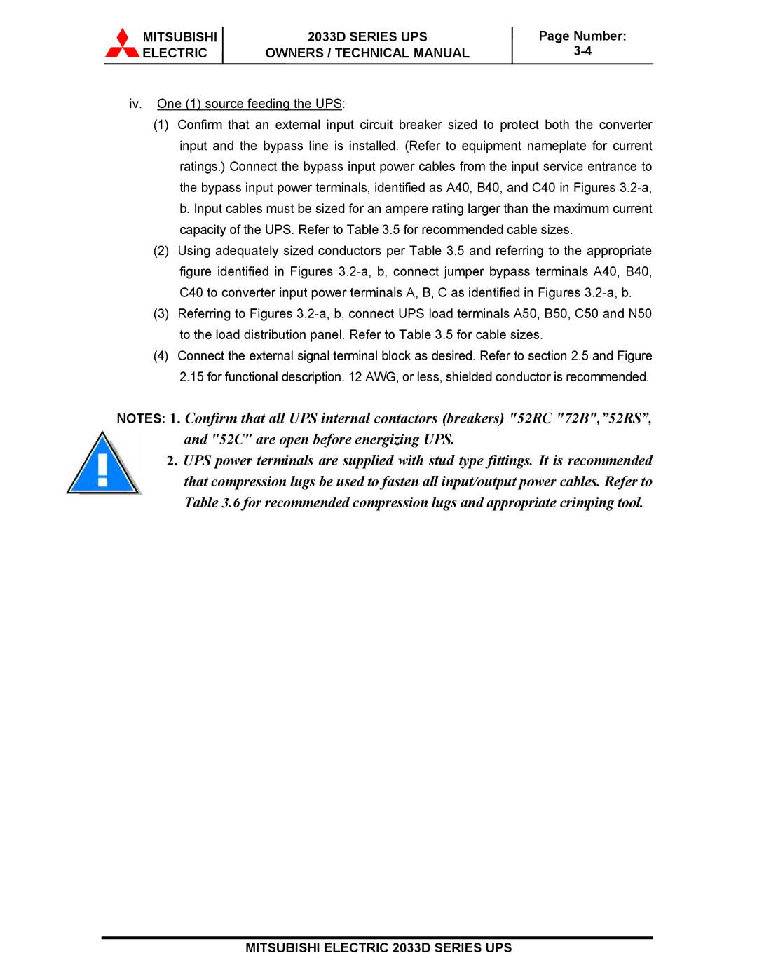 Mitsubishi 2033D SERIES technical manual Mitsubishi 2033D Series UPS 