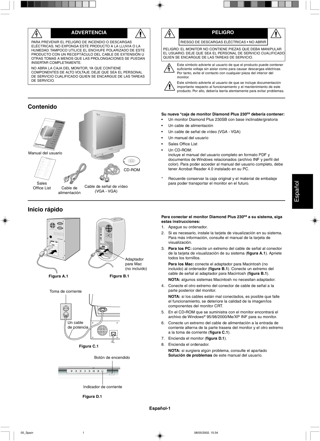 Mitsubishi 230 SB manual Contenido, Inicio rápido, Advertencia, Peligro 