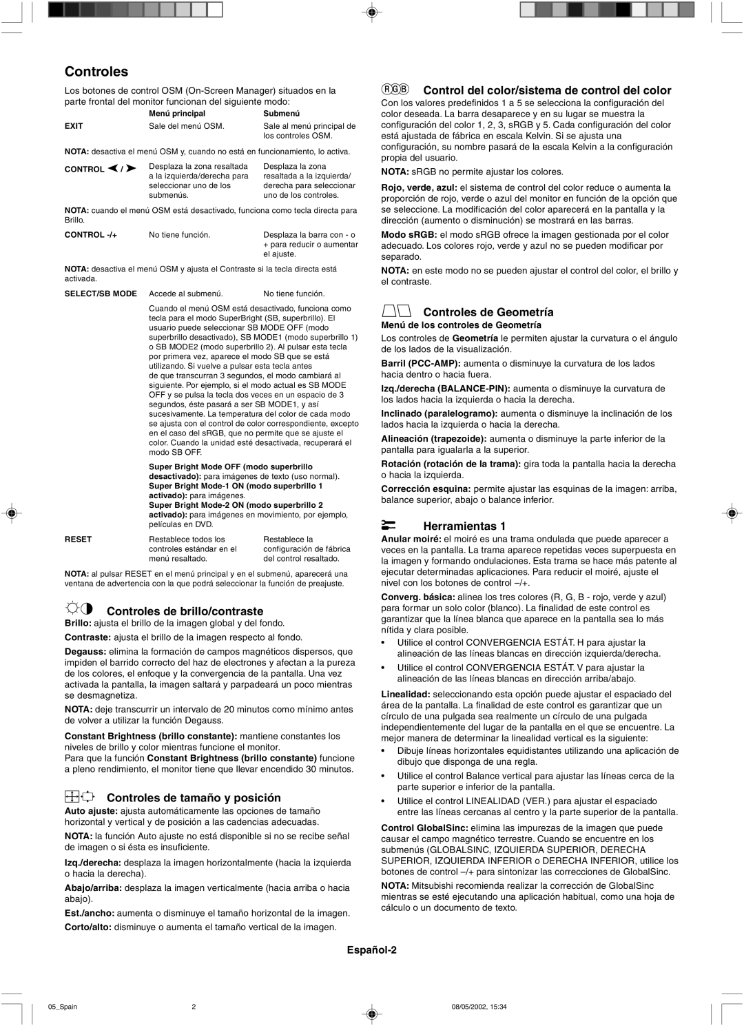 Mitsubishi 230 SB manual Controles 