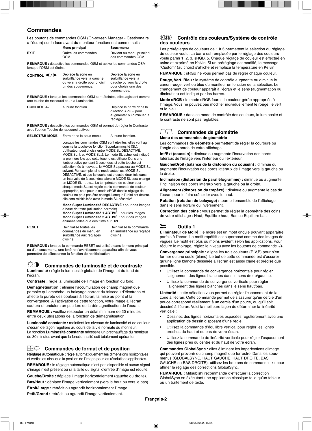 Mitsubishi 230 SB manual Commandes 