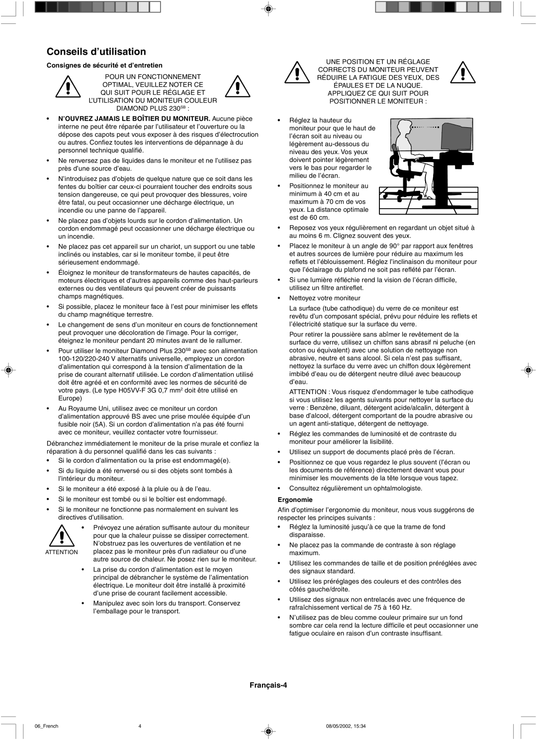 Mitsubishi 230 SB manual Conseils d’utilisation, Consignes de sécurité et d’entretien 