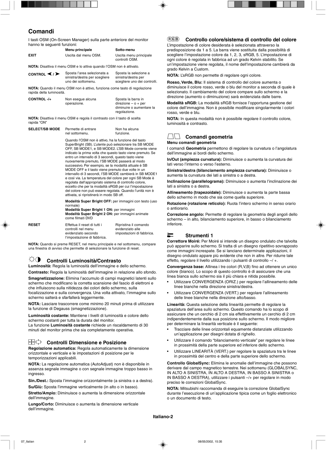 Mitsubishi 230 SB manual Comandi 