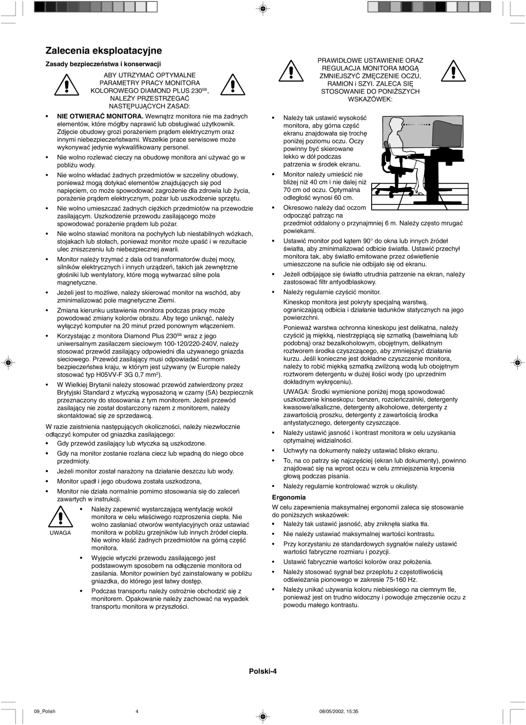 Mitsubishi 230 SB manual Zalecenia eksploatacyjne, Zasady bezpieczeƒstwa i konserwacji 