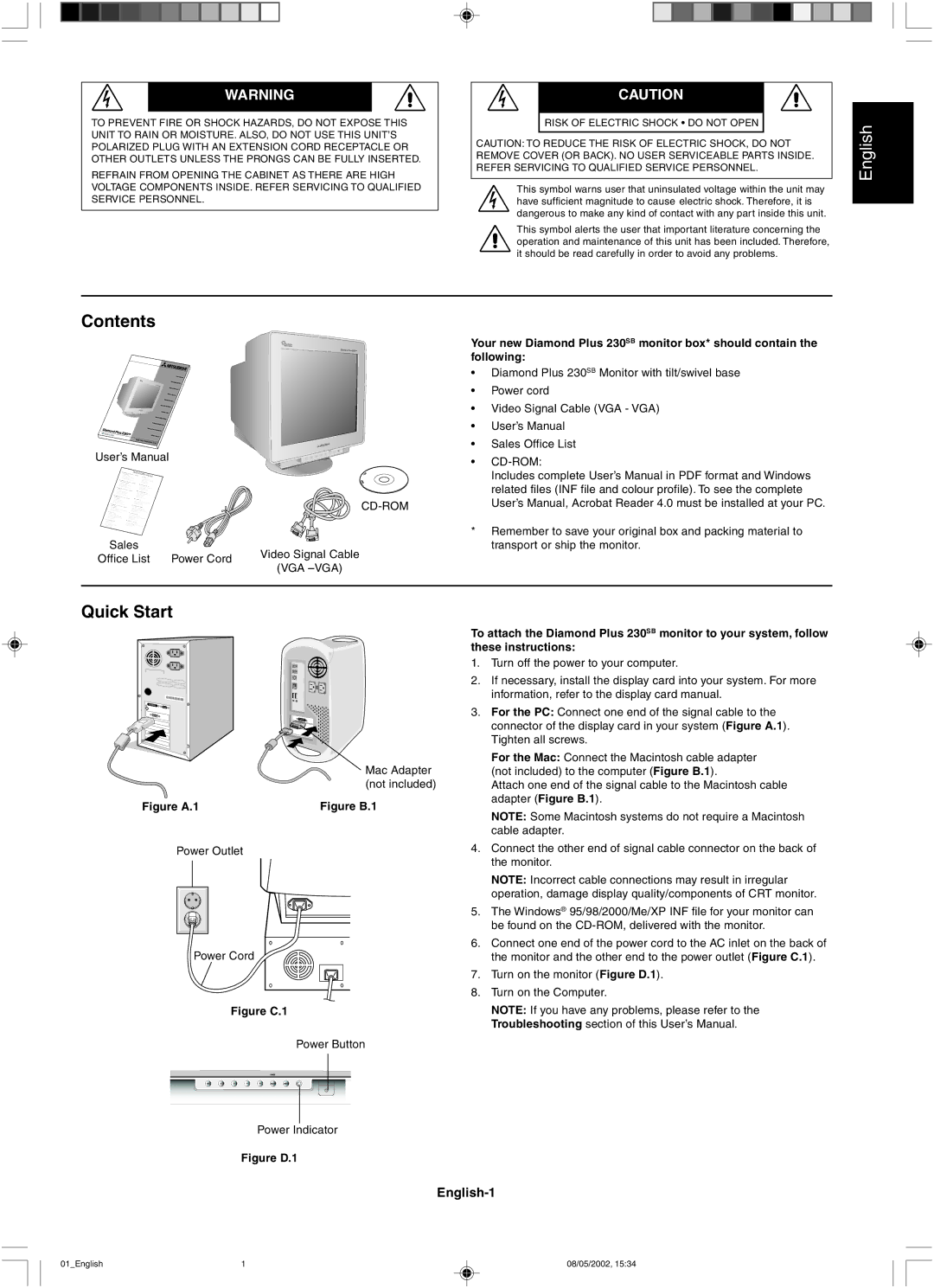 Mitsubishi 230 SB manual Contents, Quick Start 