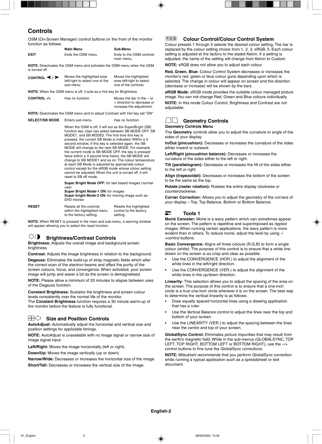 Mitsubishi 230 SB manual Controls 