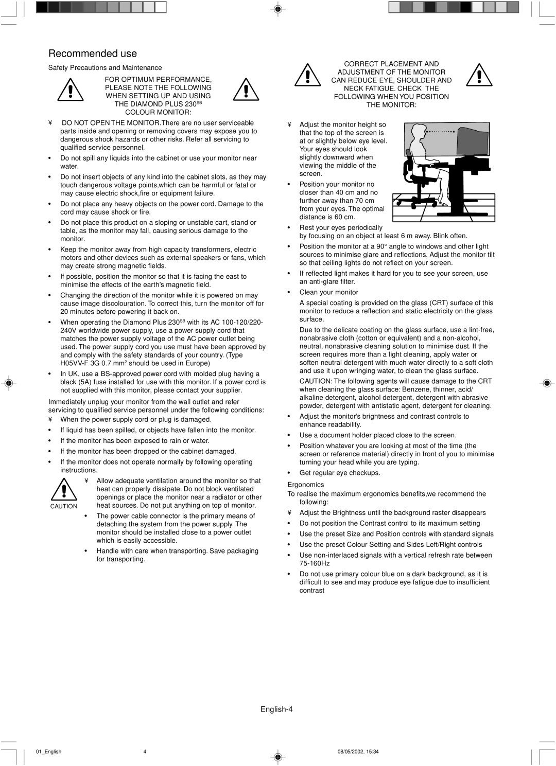 Mitsubishi 230 SB manual Recommended use, Safety Precautions and Maintenance, Ergonomics 