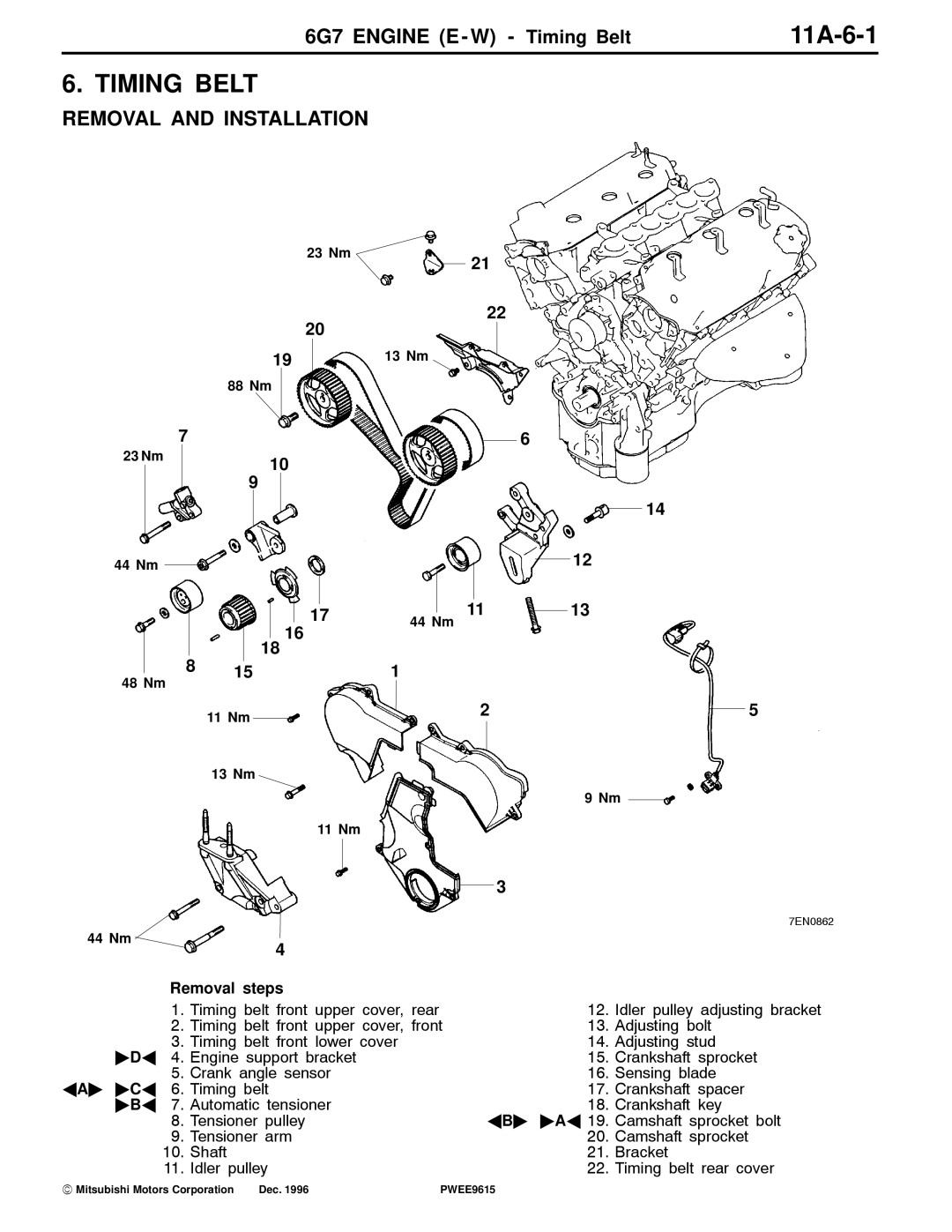 Mitsubishi 6G7 specifications Timing Belt, 11A-6-1, 1113 