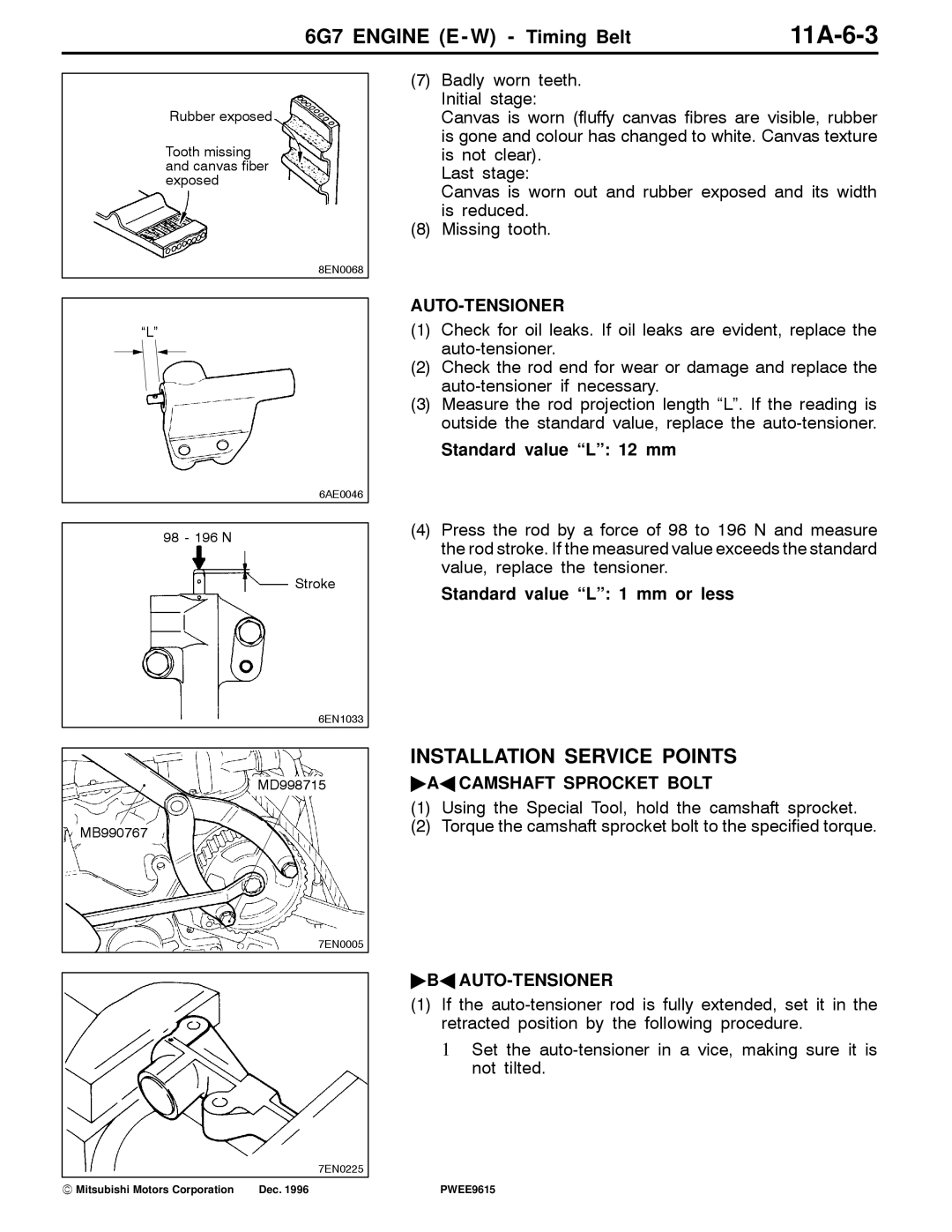 Mitsubishi 6G7 specifications 11A-6-3, AA Camshaft Sprocket Bolt, Ba Auto-Tensioner 