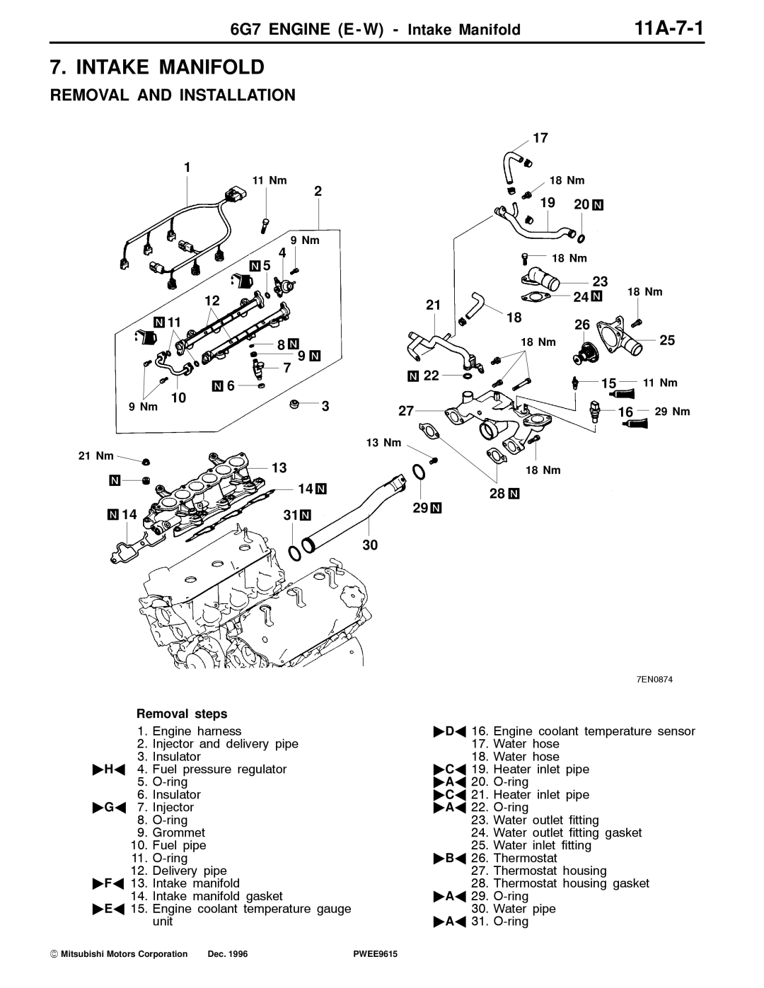 Mitsubishi 6G7 specifications Intake Manifold, 11A-7-1 