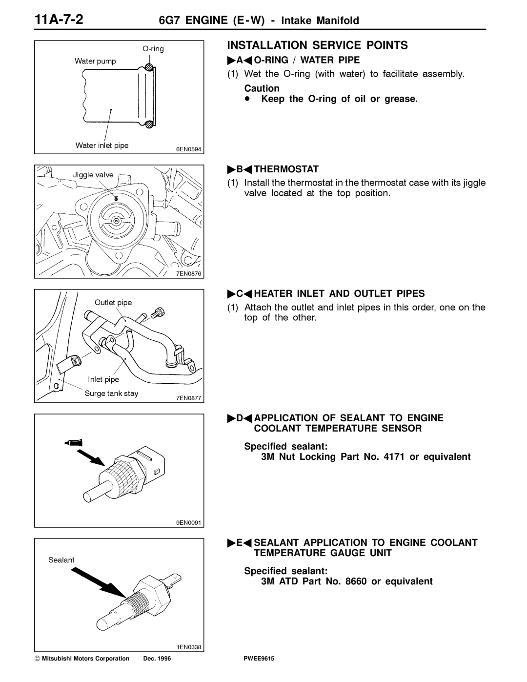 Mitsubishi 6G7 specifications 11A-7-2, AA O-RING / Water Pipe, BA Thermostat, CA Heater Inlet and Outlet Pipes 